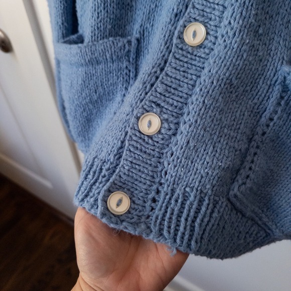 Vintage Handmade Light Blue Knit Cardigan Womens L Chunky Grandpa Sweater Indie - Picture 5 of 9